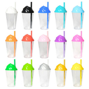 Copo Cristal Com Tampa Chantilly e Canudo 300ml