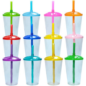 Copo Cristal Com Tampa Twister e Canudo 300ml